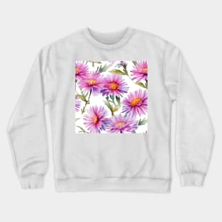 Watercolor Wildflower New England Aster Pattern 2 Crewneck Sweatshirt